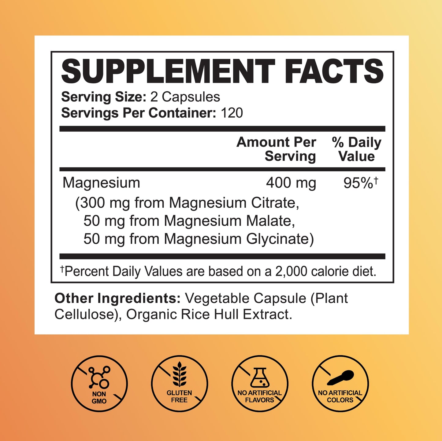 Oppuland Triple Magnesium Complex Supplement 400mg with Citrate, Malate & Glycinate Capsule 120 Count