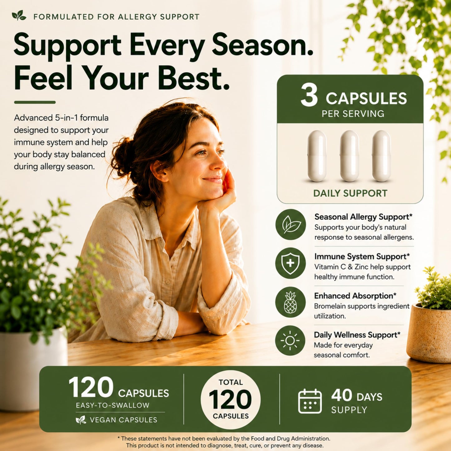Norlevos Quercetin Complex 1000 mg with Bromelain, Stinging Nettle, Vitamin C & Zinc – Sinus, Immune & Respiratory Support, Non-GMO, Natural Antioxidant, 120 Vegan Capsules
