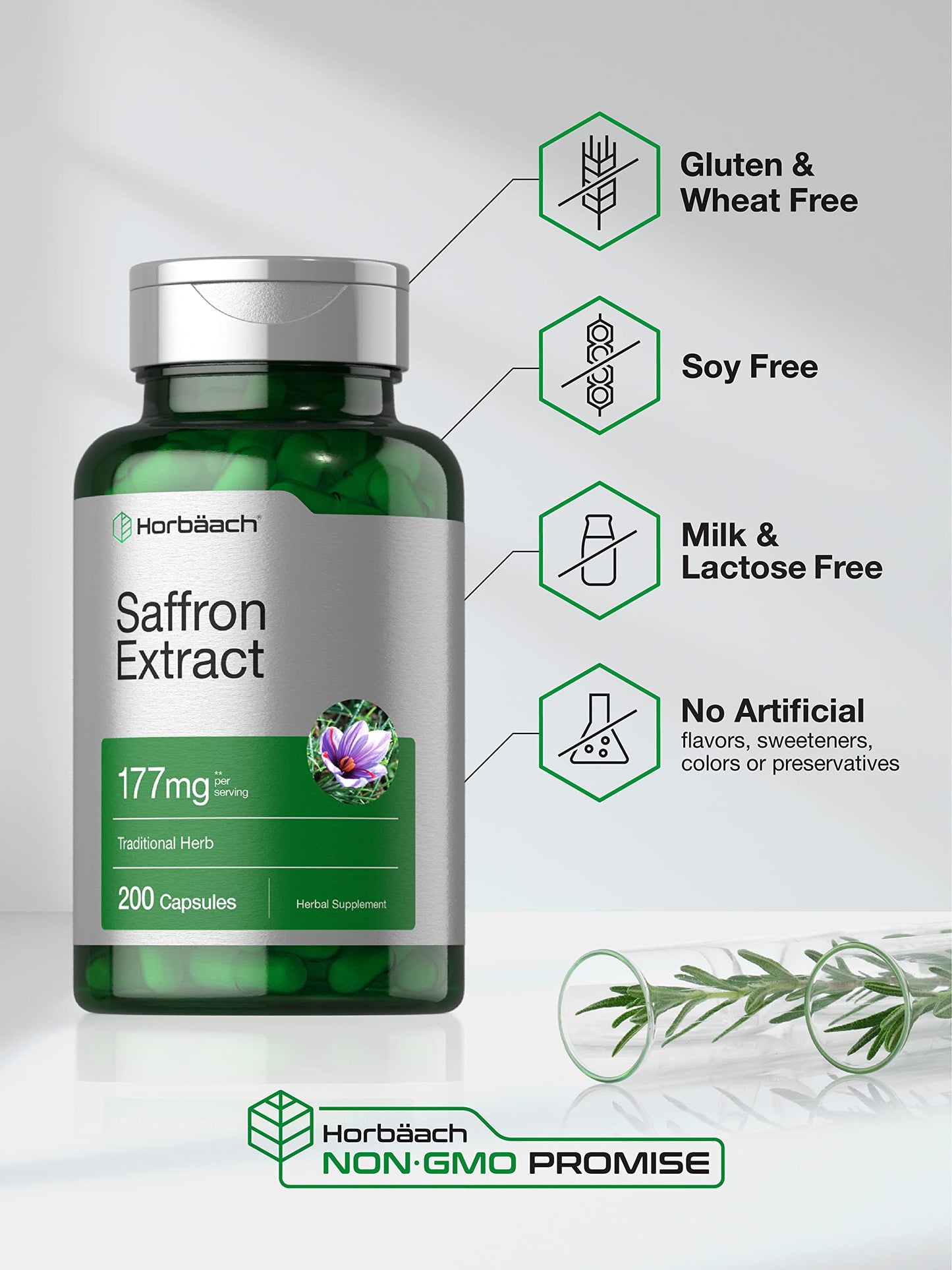 Horbäach Saffron Extract Supplement Capsules, 200 Count