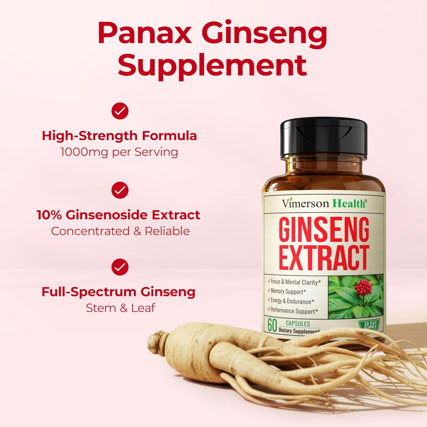 Vimerson Health Panax Ginseng 1000mg Capsule, 60 Count