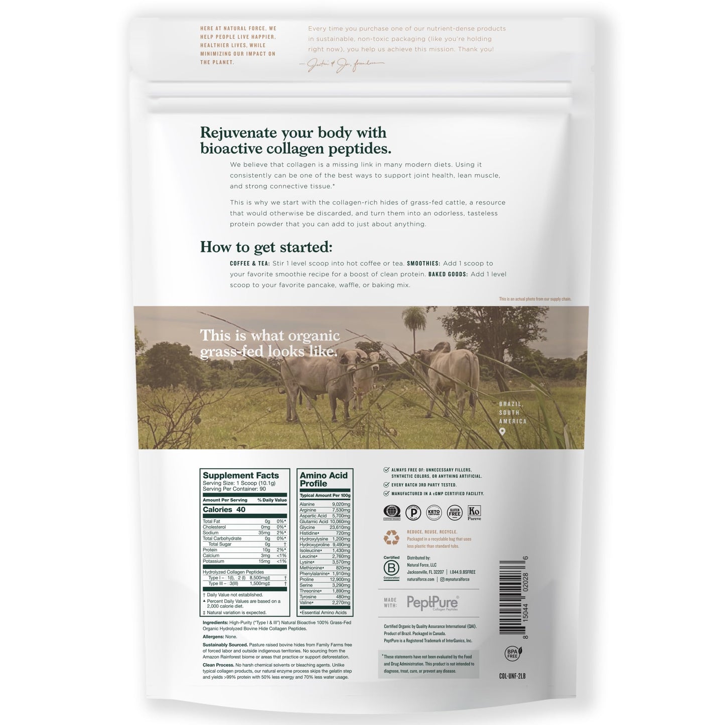 Natural Force Grass Fed Organic Whey Protein Powder Vanilla Flavor, 112 Servings