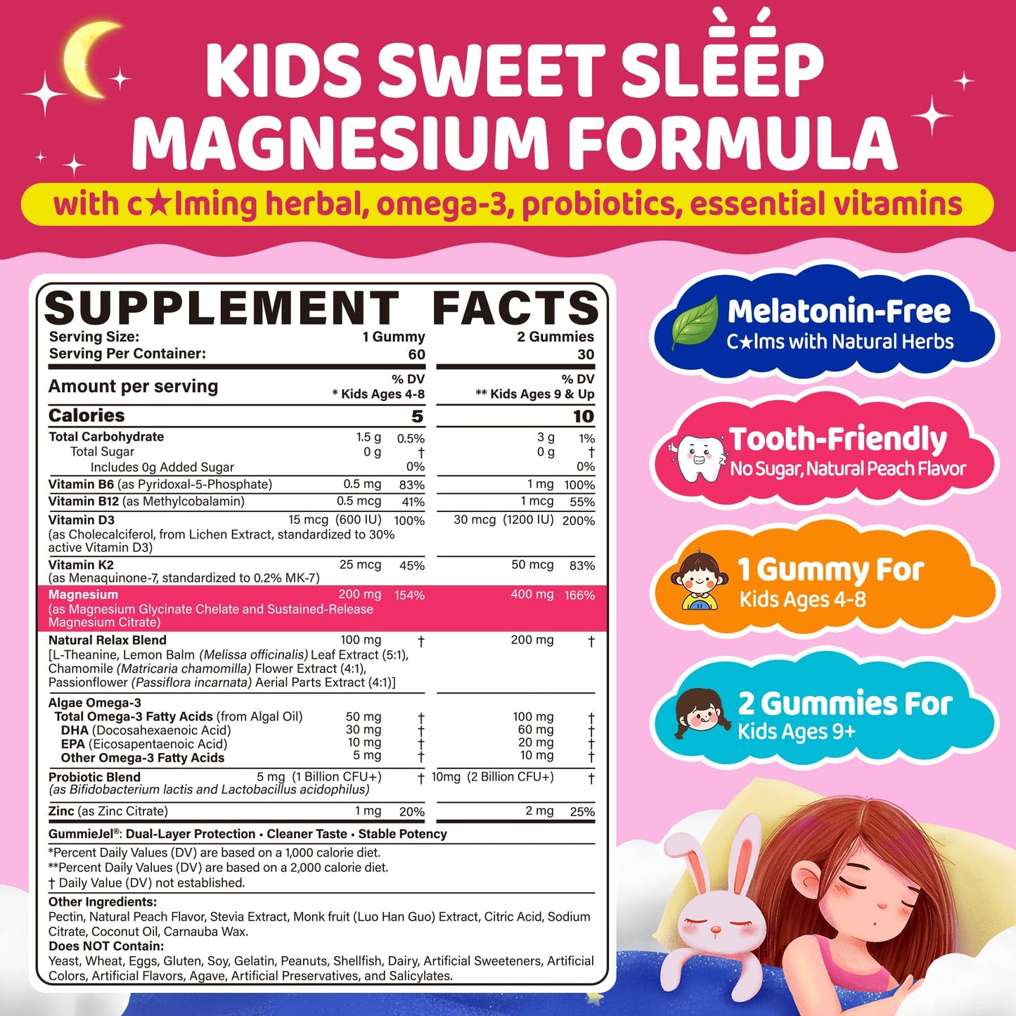 LILICARE Kids Calm Magnesium Glycinate Gummies, 60 Count