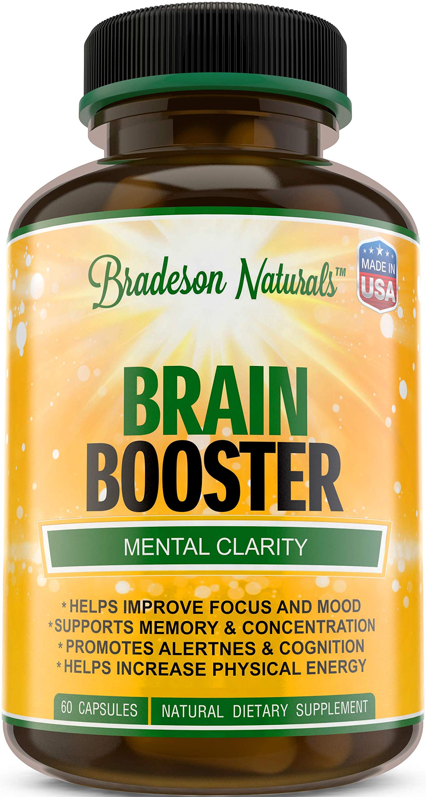 Bradeson Naturals Brain Booster Supplement for Focus, Memory, Clarity, and Energy 60 Capsules