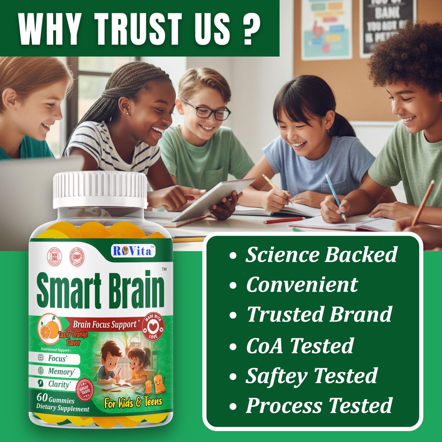 ROVita Smart Brain Kids Omega-3 DHA Gummies, 60 Gummies
