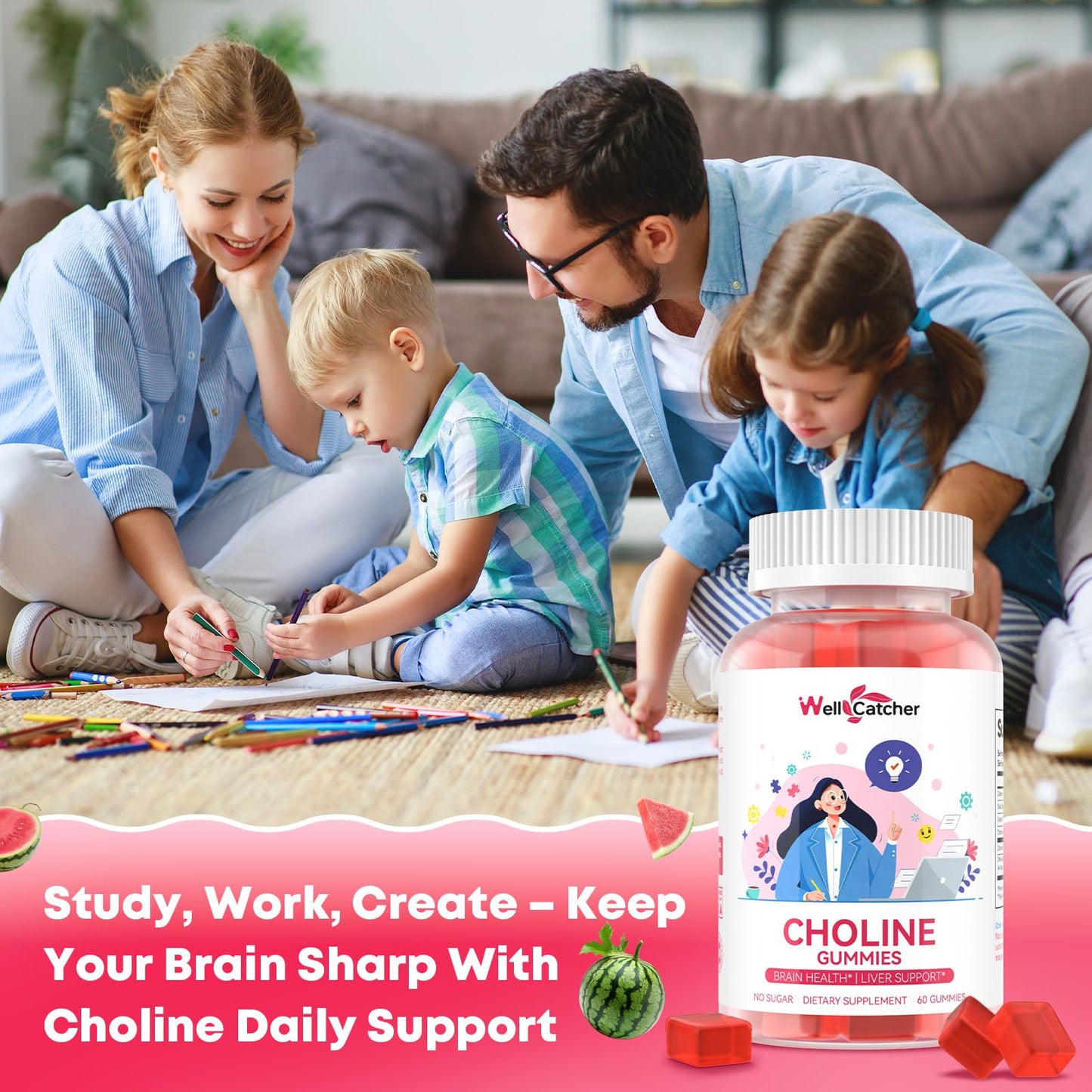 Wellcatcher CDP Choline Supplement Gummies, 60 Count