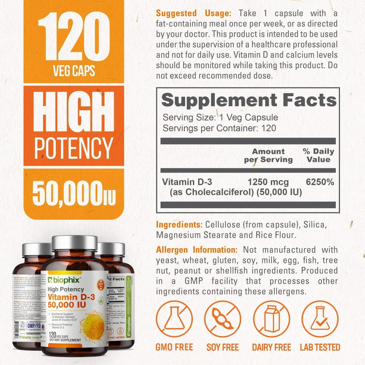 Biophix Vitamin D-3 10000 IU High-Potency Capsule, 120 Count