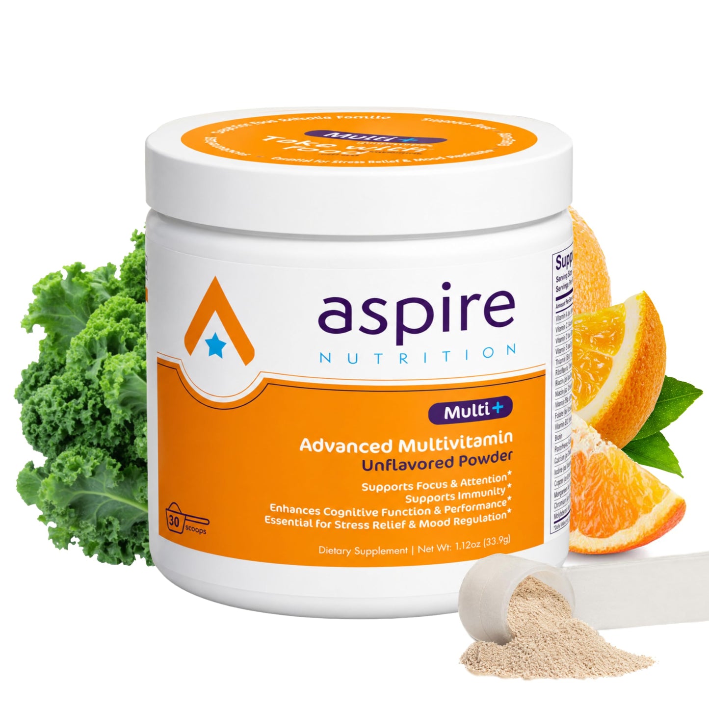 Aspire Nutrition Multi+ Advanced Multivitamin for Kids, Men & Women Powder, 30 Ounces