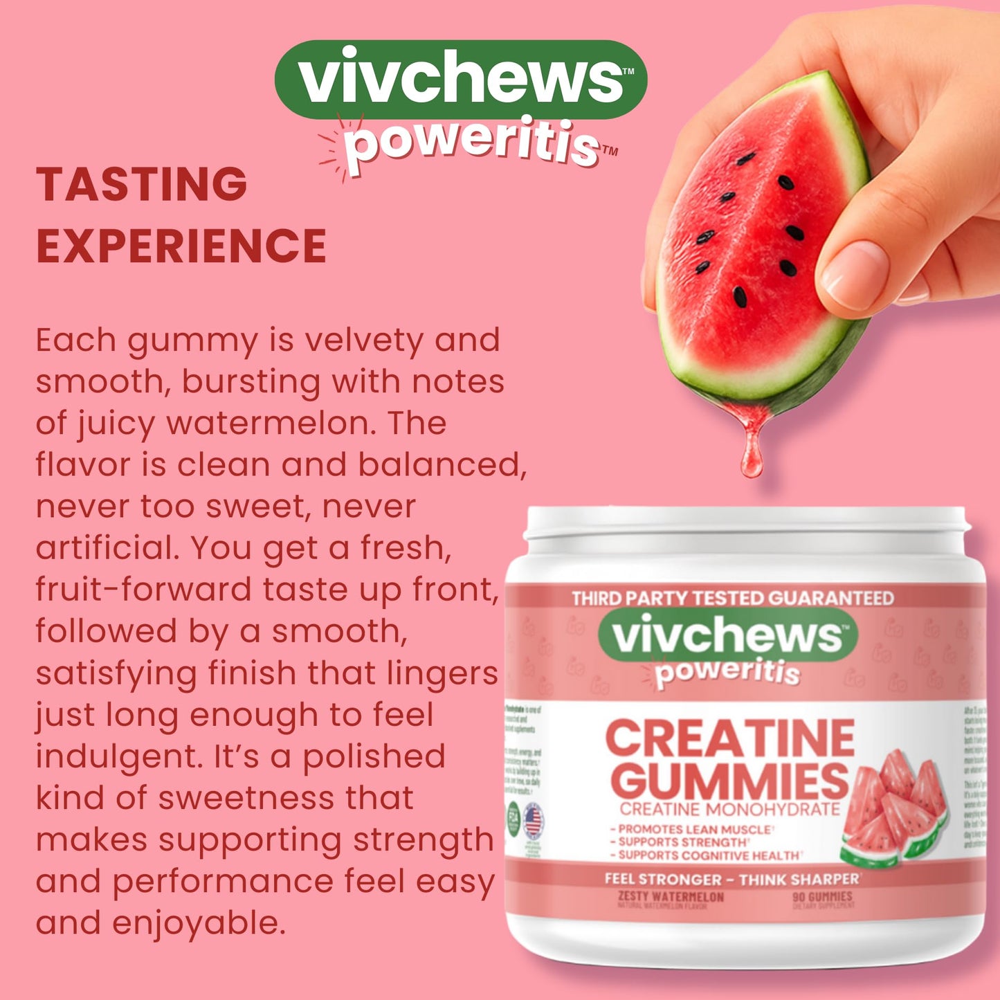 vivchews Creatine Gummies for Women – Creatine Monohydrate, Watermelon Flavor, 90 Count