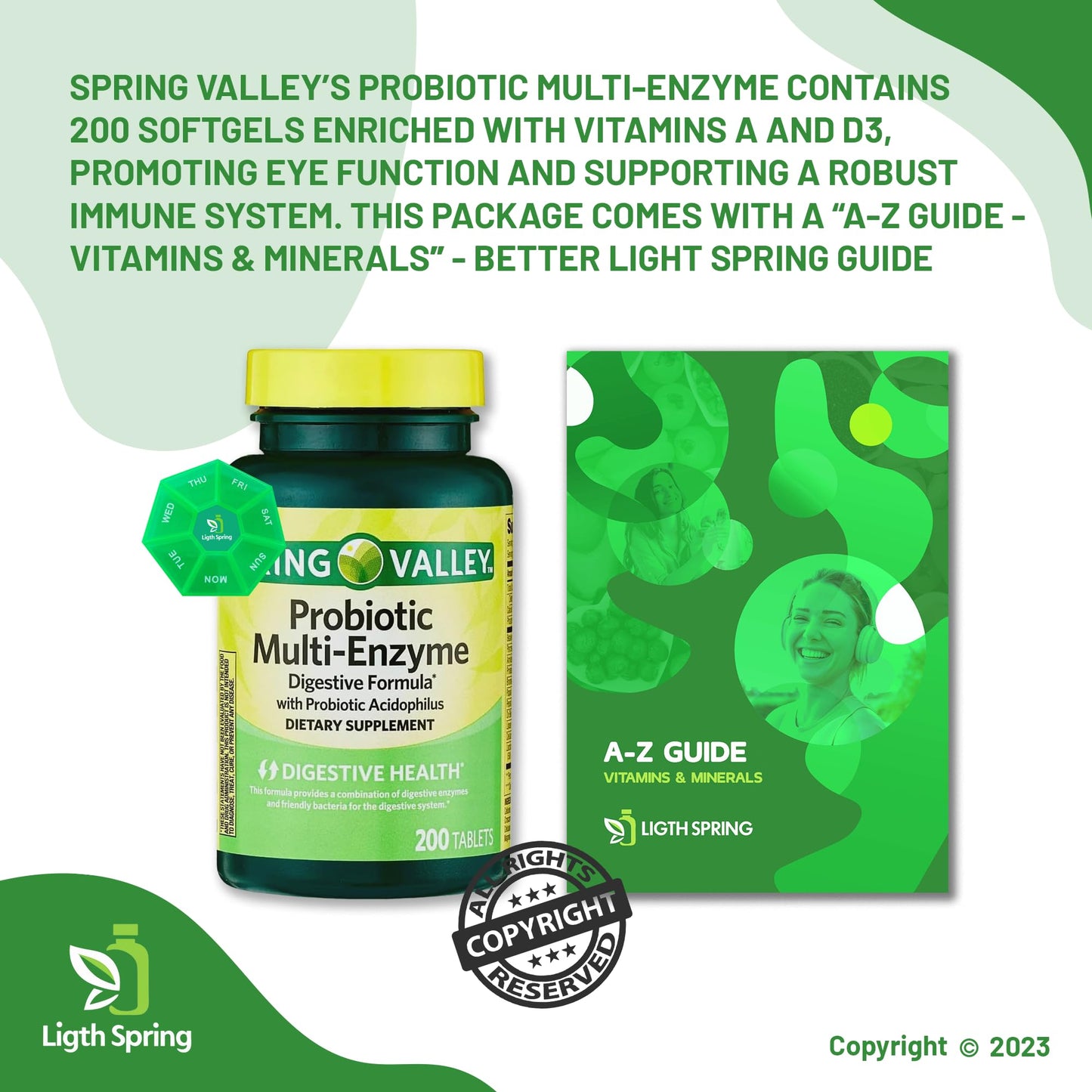 LightSpring Probiotic Multi-Enzyme Digestive Formula Tablets, 200 Count