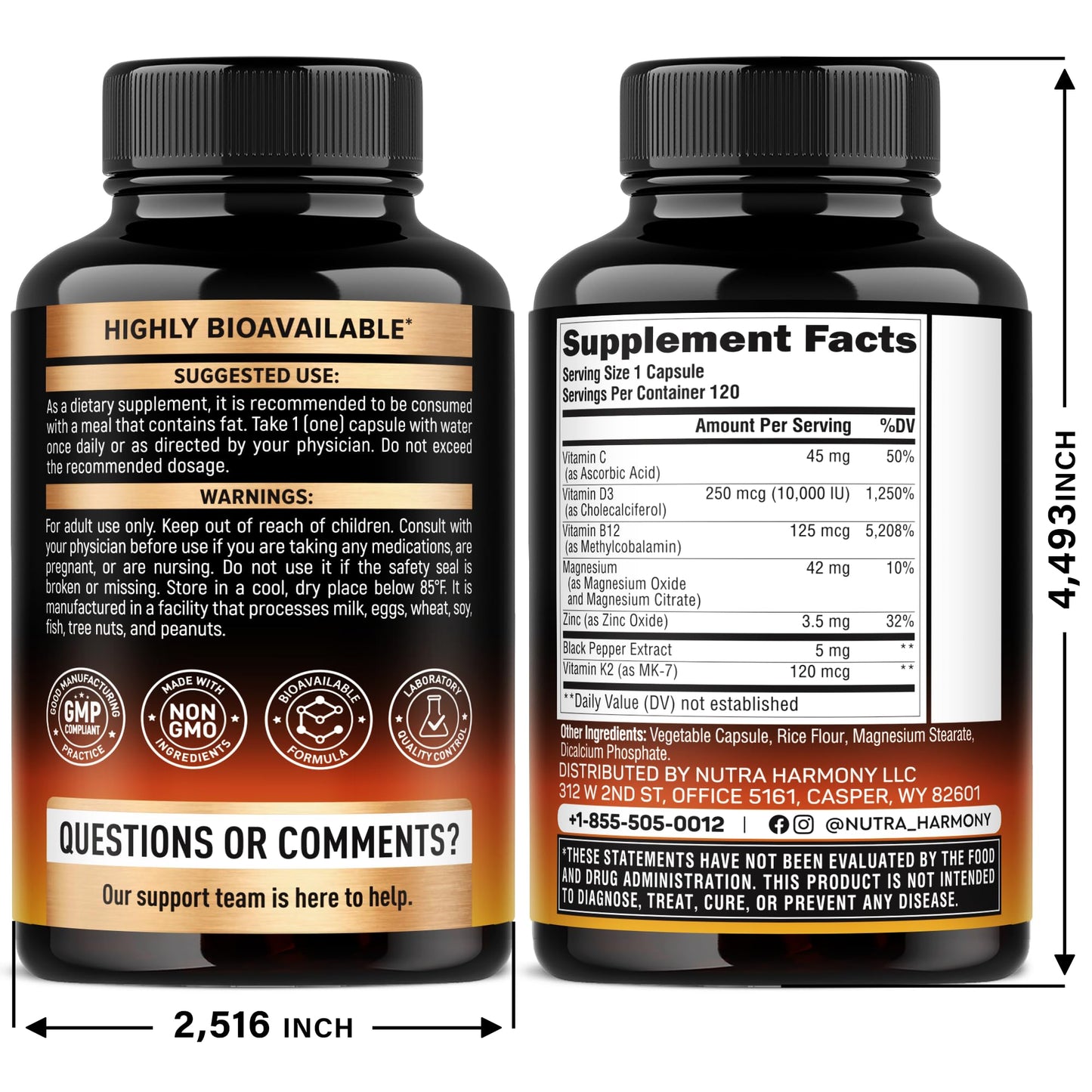 NUTRAHARMONY Vitamin D3 K2 & Multivitamins for Women, 210 Capsules