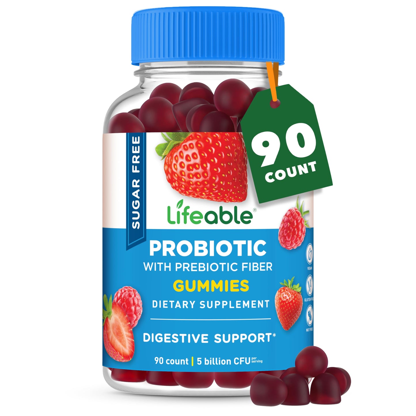 Lifeable Sugar Free Probiotics with Prebiotics Fiber Gummy 90 Gummies