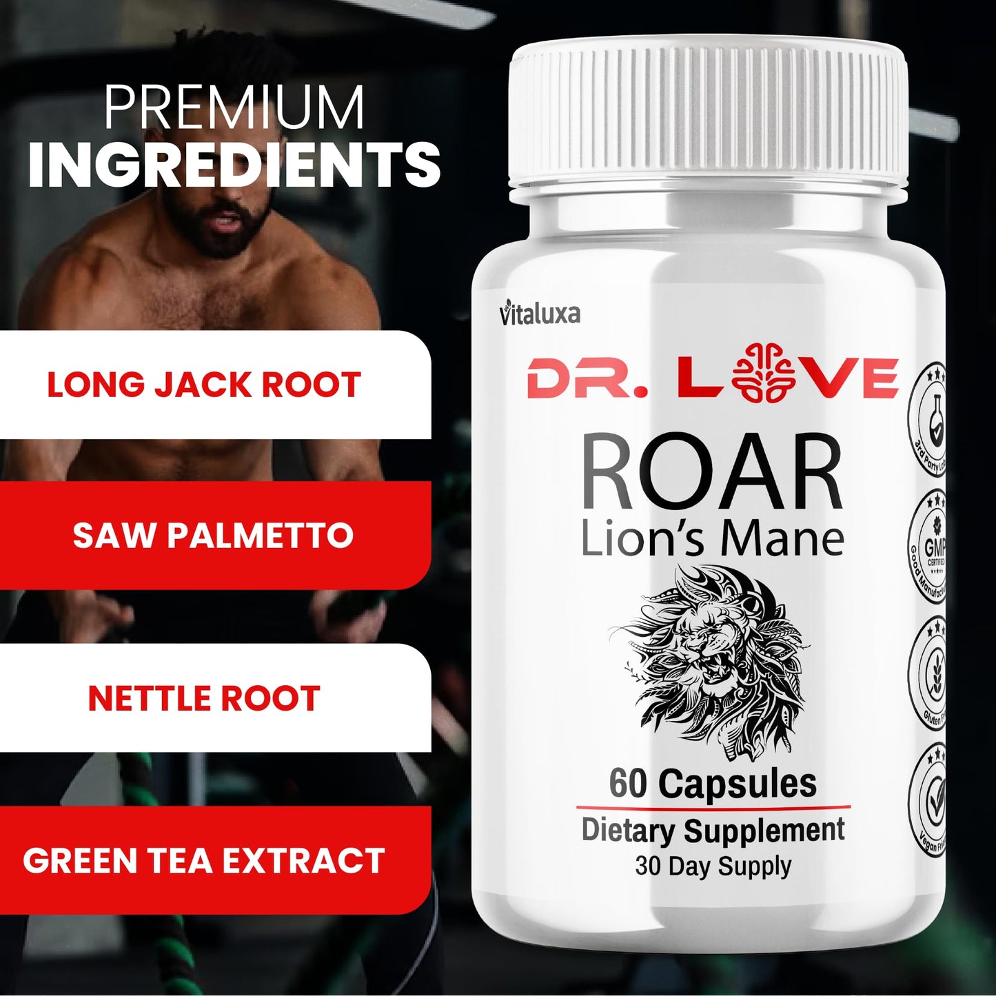 Vitaluxa Dr. Love Roar Lions Mane Supplement Capsules 180 Capsules