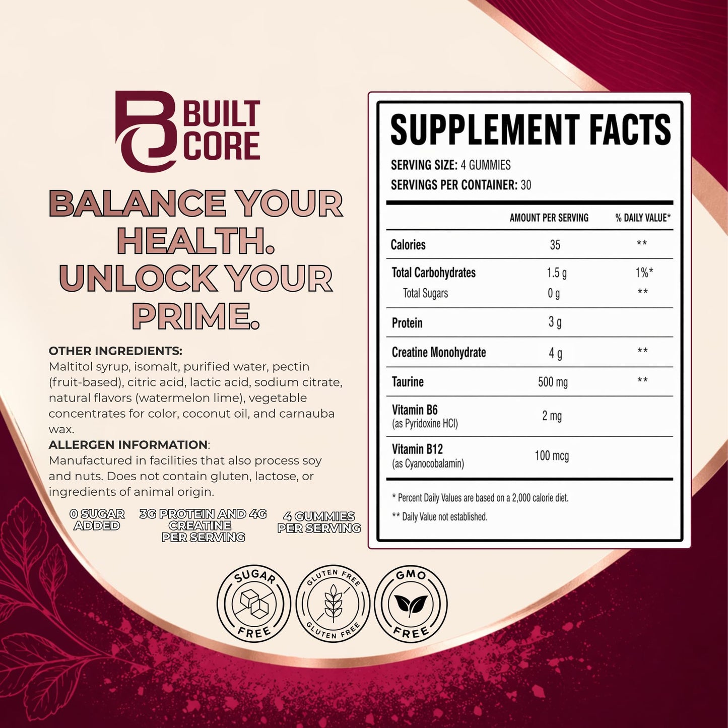 BuiltCore Creatine Protein Gummies 10 Gummies