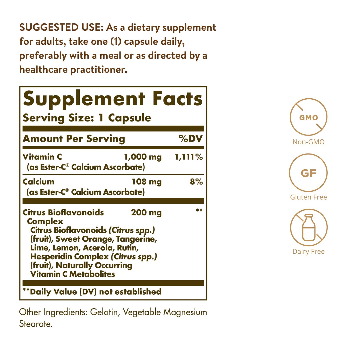 Solgar Ester-C Plus 1000 mg Vitamin C with Citrus Bioflavonoids Capsules, 100 Count