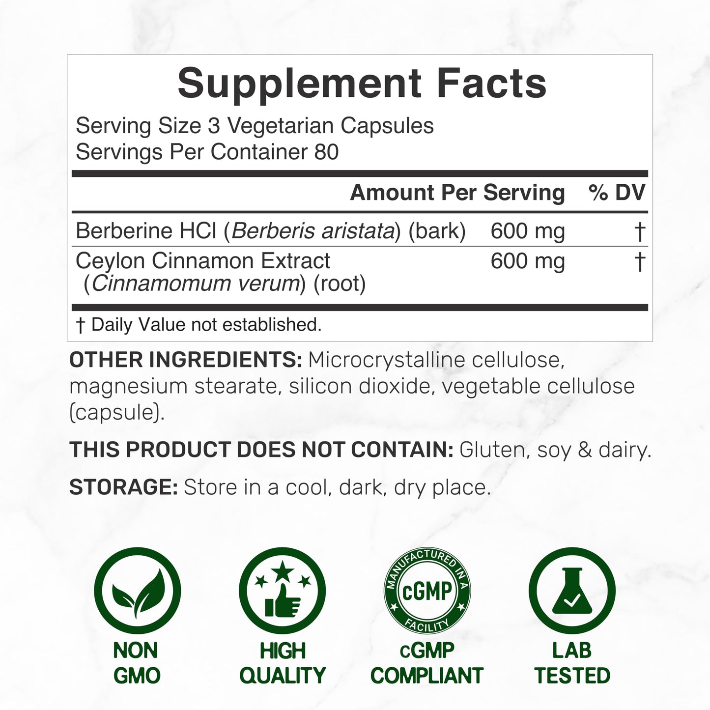 DEAL SUPPLEMENT Berberine with Ceylon Cinnamon 1200 mg per serving Softgel 240 Count