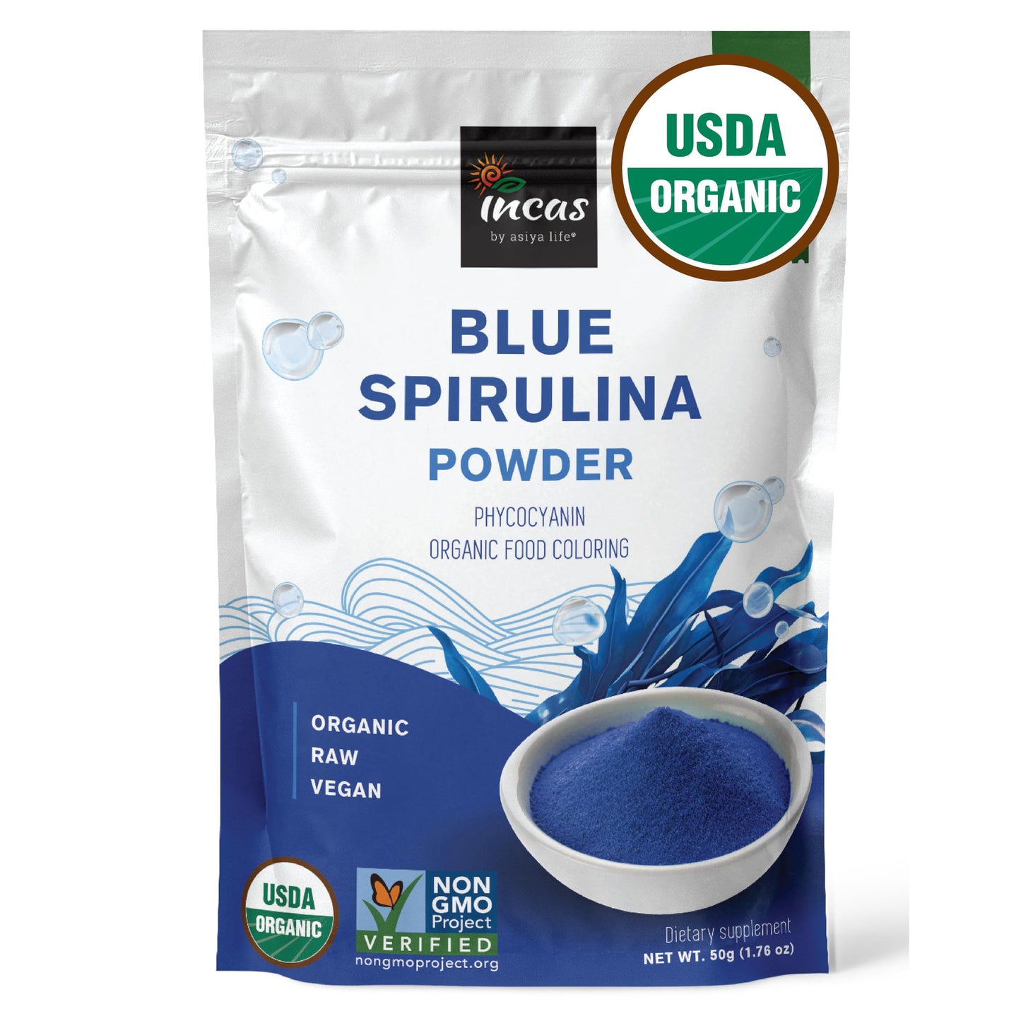 Incas by Asiya Life USDA Organic Blue Spirulina Powder (Phycocyanin Extract), 1.75 Ounce