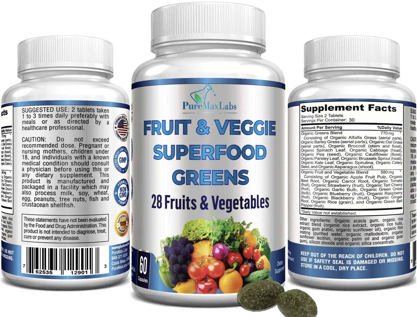 YUMMYVITE Fruit and Veggie Superfood Greens 60 Tablets
