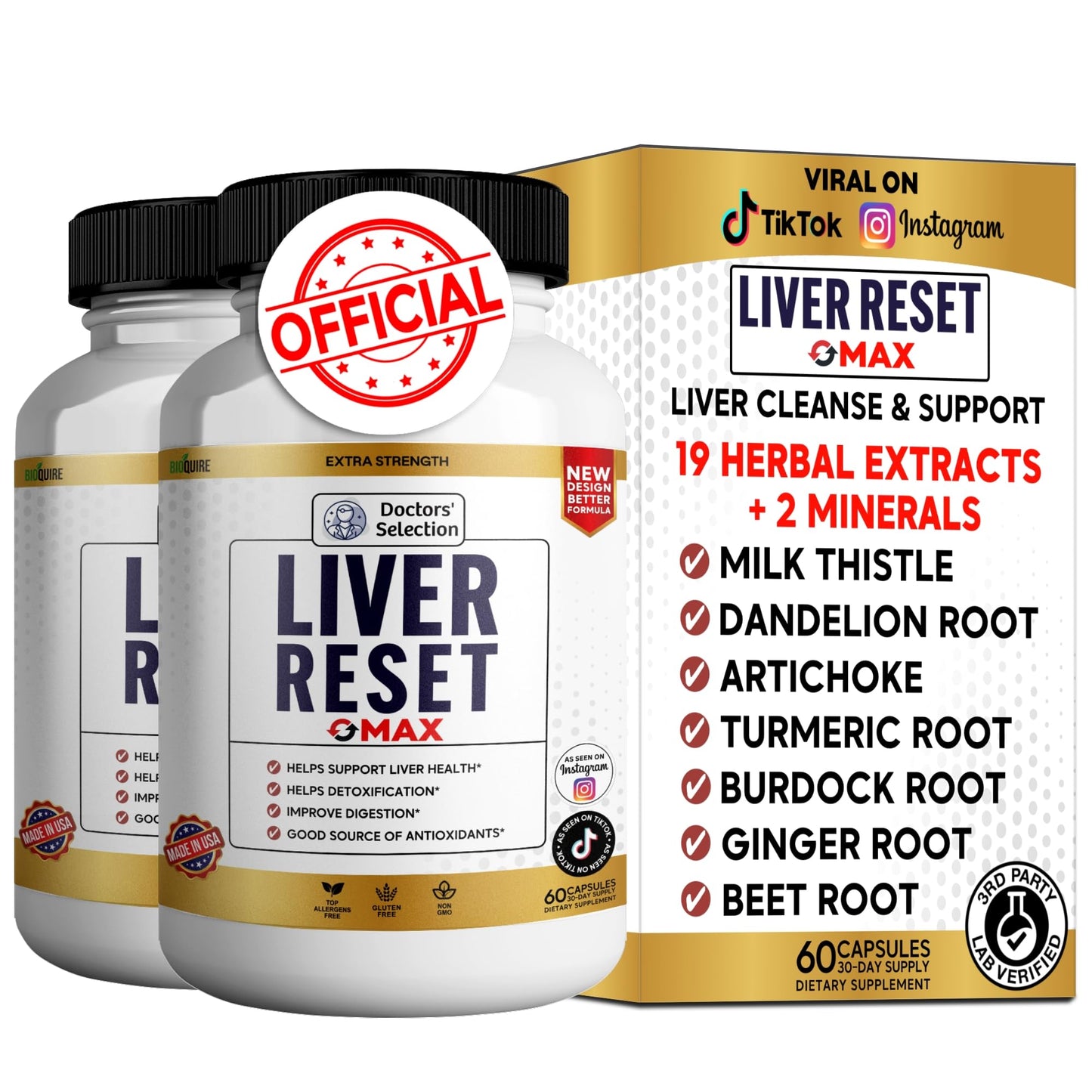BIOQUIRE Liver Reset Max Extra Strength Supplement, 60 Capsules