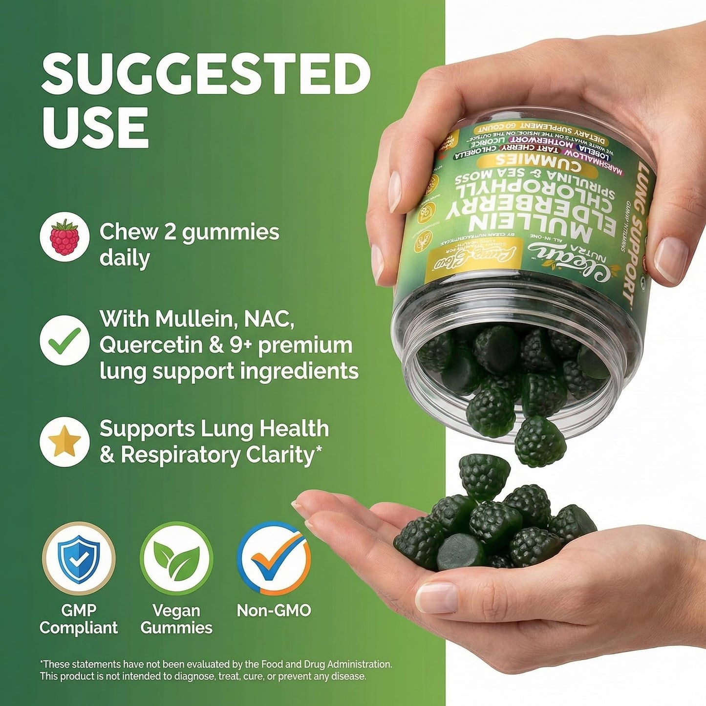 Clean Nutraceuticals Mullein Gummies for Lung Health Support Gummy 60 Count