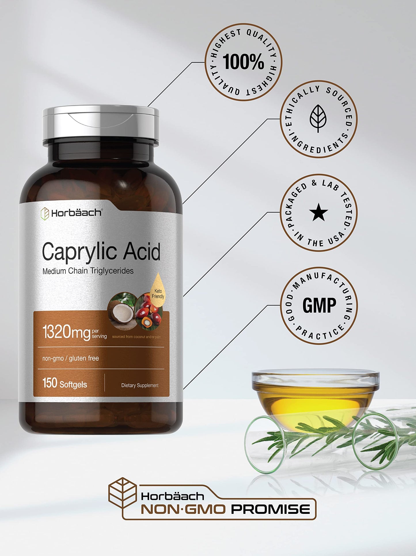 Horbäach Caprylic Acid Supplement 1320mg Softgel 150