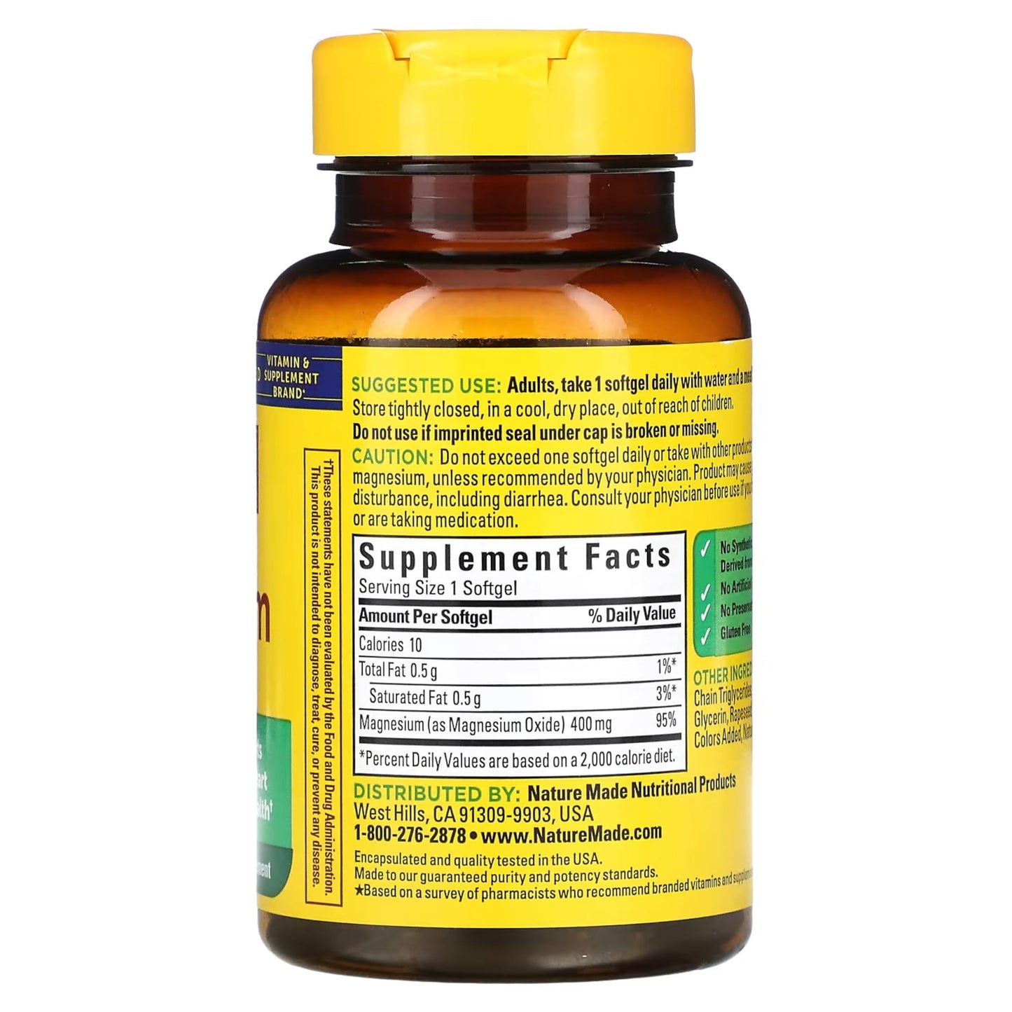 Nature Made Extra Strength Magnesium Oxide 400 mg Softgels, 60 Count