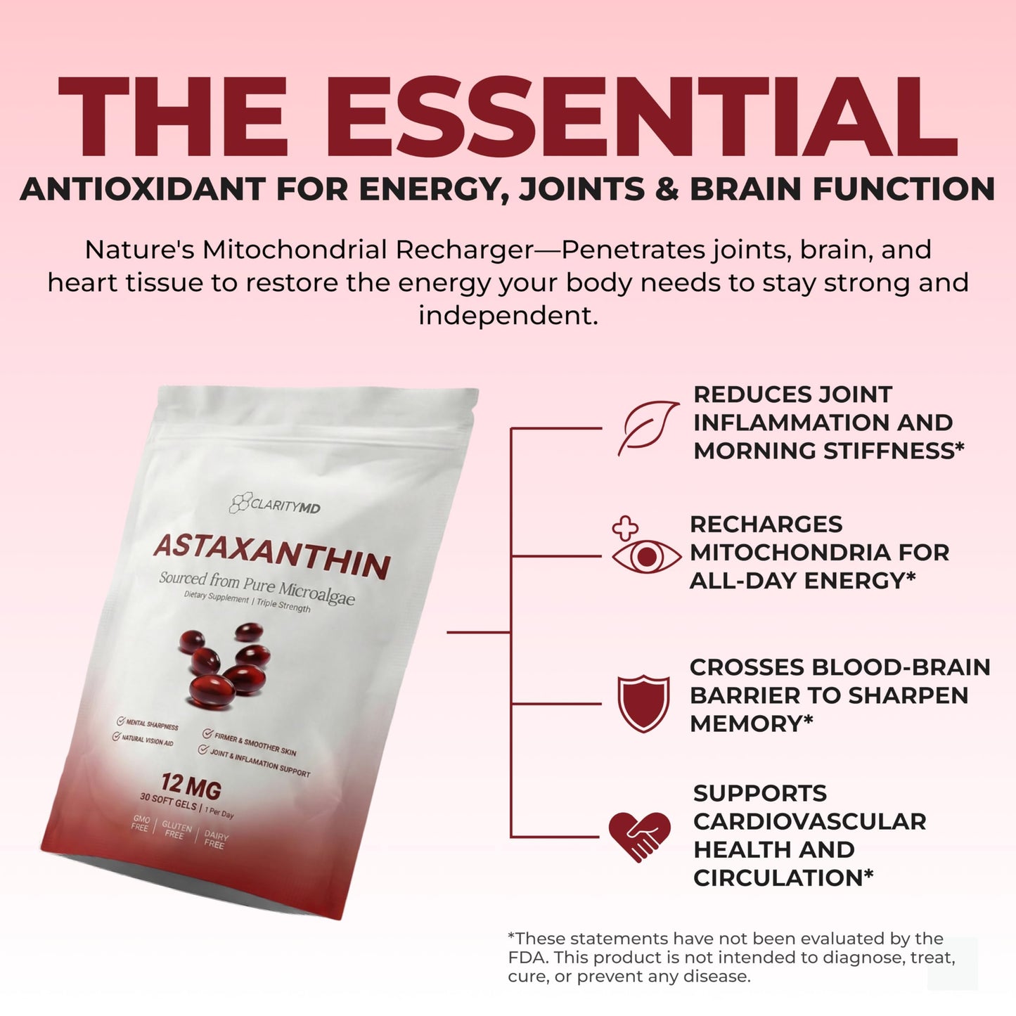 ClarityMD Astaxanthin 12mg Softgels, 30 Softgels