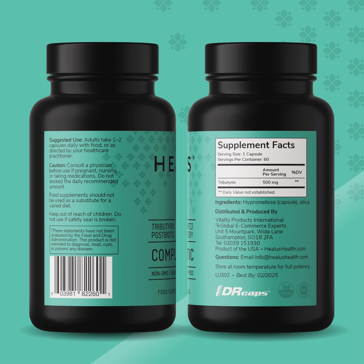 Healus Complete Biotic Postbiotic Tributyrin Supplement Butyrate Gut Health 60 Capsules