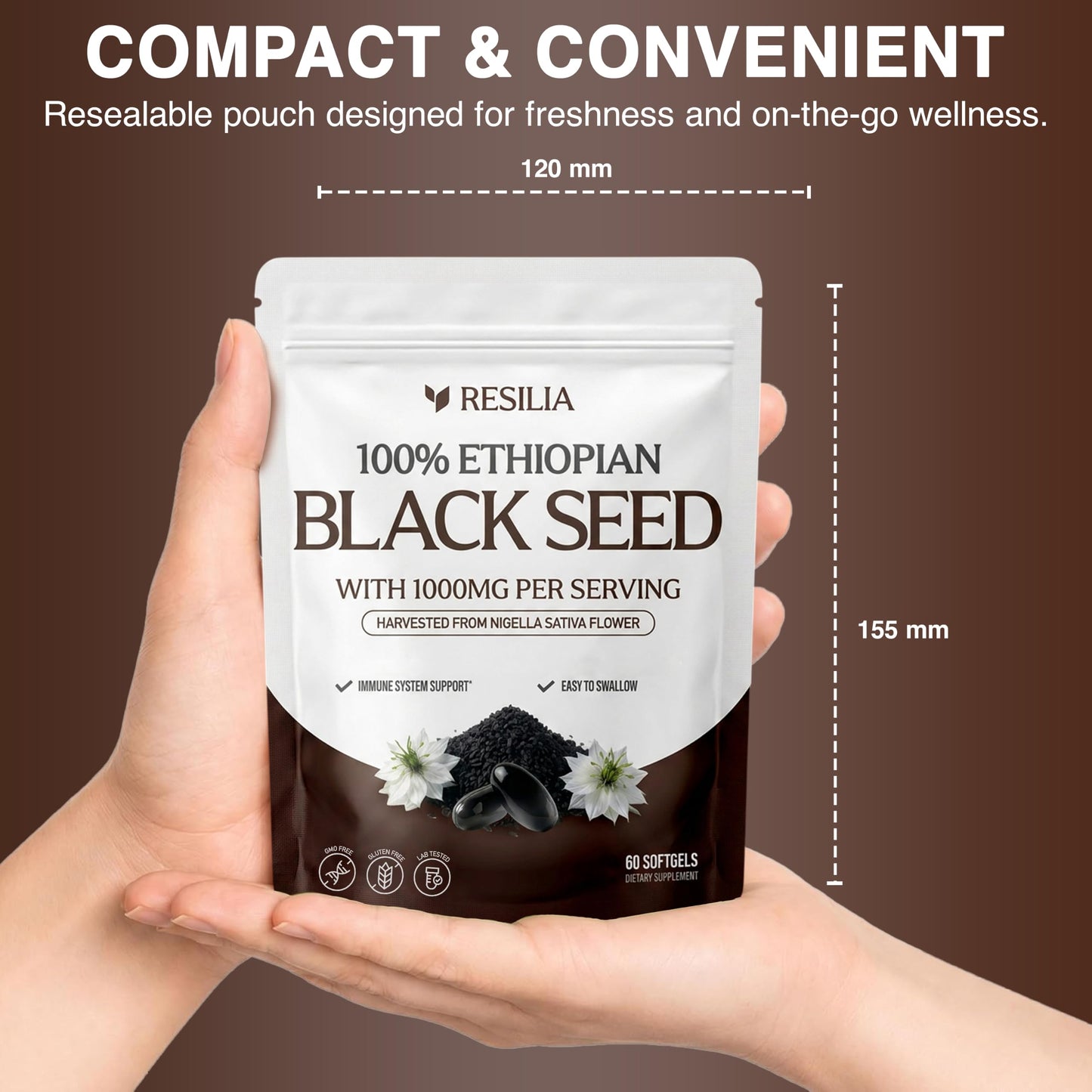 Resilia Oil Of Oregano Ethiopian Black Seed Softgels 1000mg Per Serving – Nigella Sativa Seed Oil Supplement – Digestive & Immune Support – Easy to Swallow Softgels, 180 Softgels