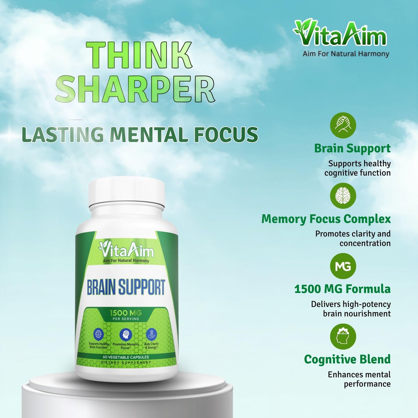 VitaAim Brain Support Supplement Capsules, 120 Count