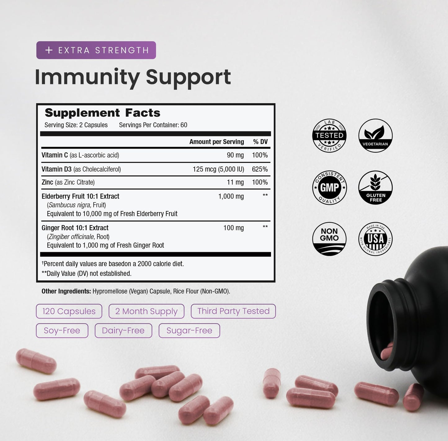NutraChamps Elderberry with Vitamin C and Zinc Capsules 120 Count
