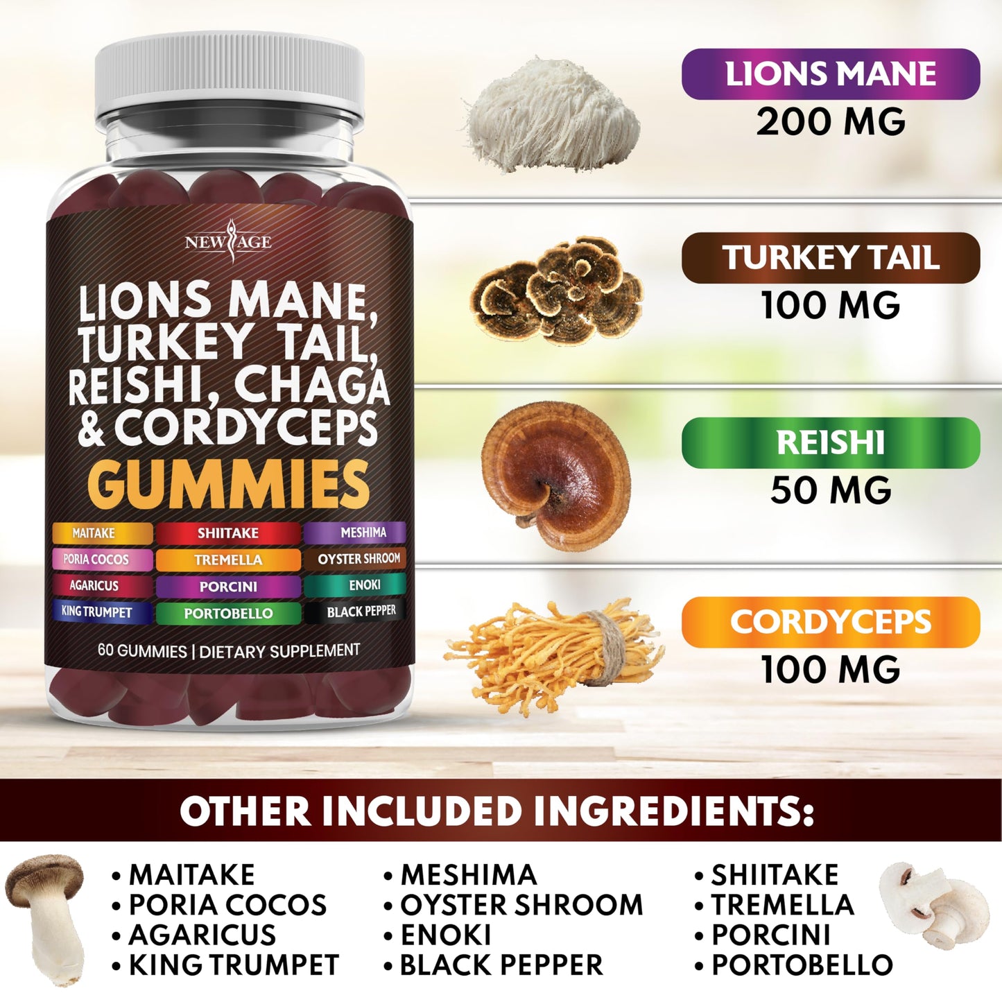 NEW AGE Mushroom Lion's Mane Supplement Gummies 120 Count