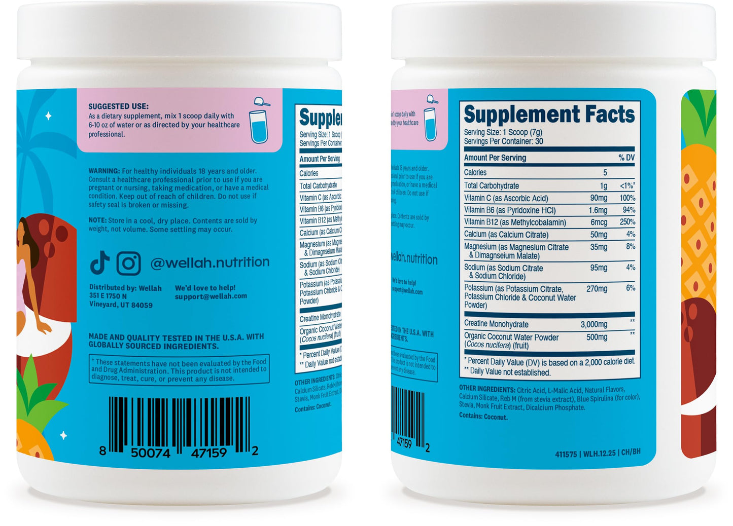 Wellah Creatine + Electrolytes Powder 7.8 Ounce