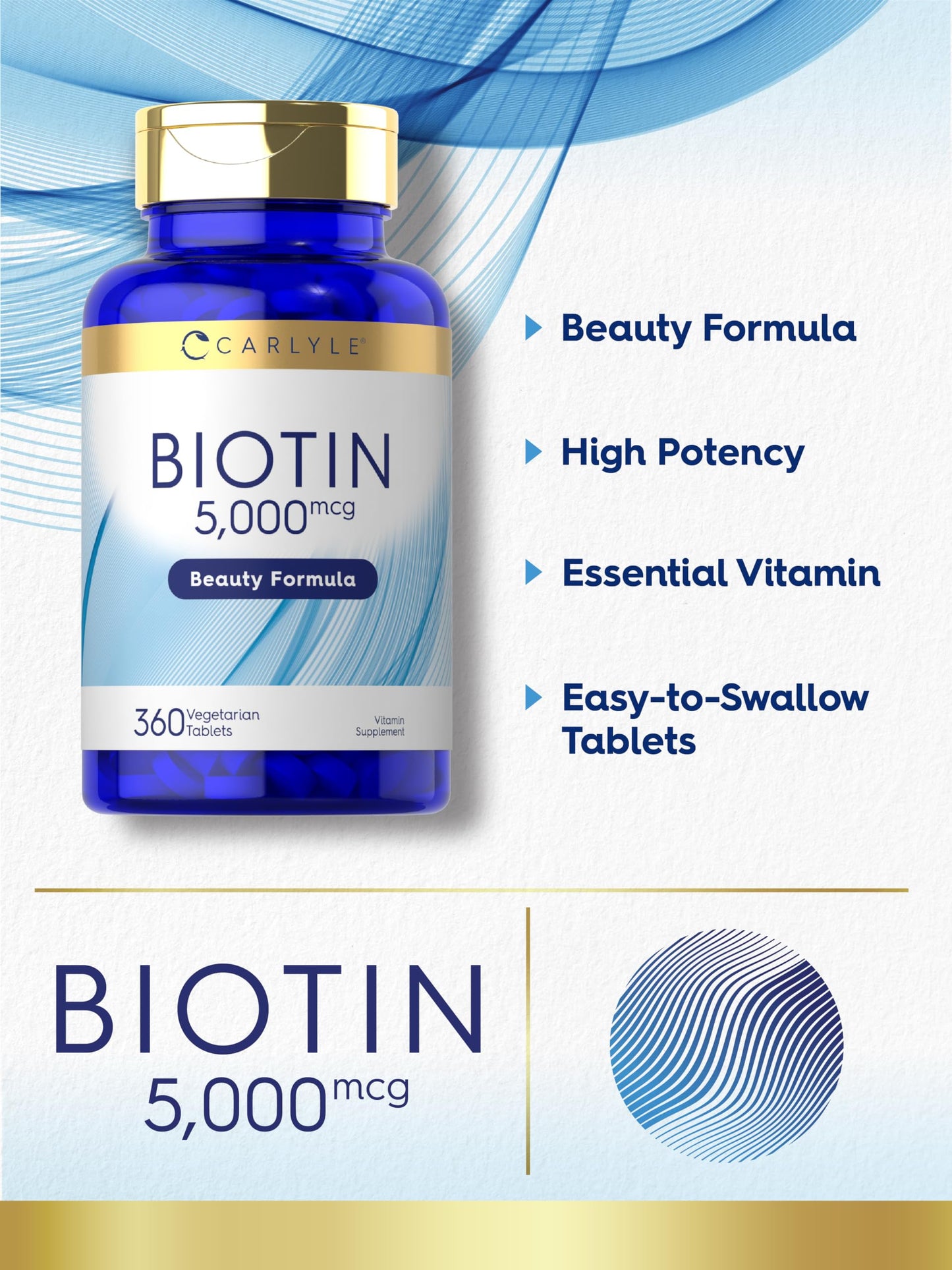 Carlyle Biotin 5000mcg for Hair, Skin, and Nails Tablets 360