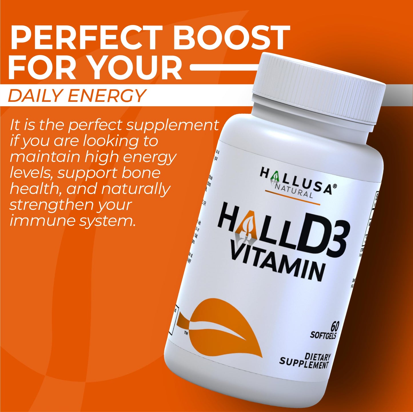 Hallusa Natural HallD3 Vitamin D3 2000 IU Softgels, 60 Count