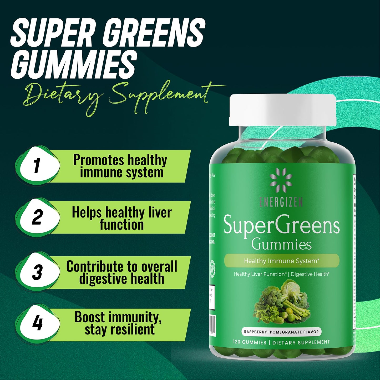 Energizen Green Superfood Gummies Plus Gummy 120 Count