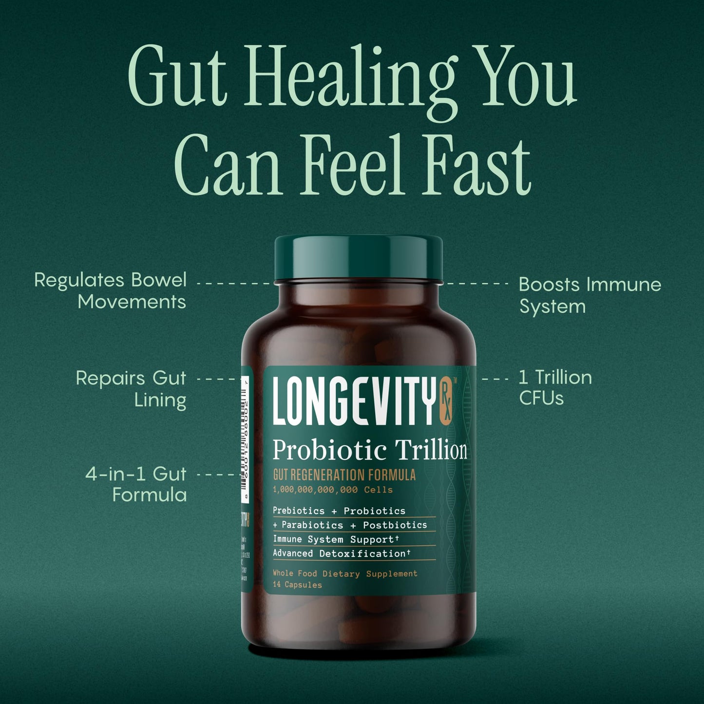 Longevity Rx Probiotic Trillion 1 Trillion CFU Capsule 14 Count