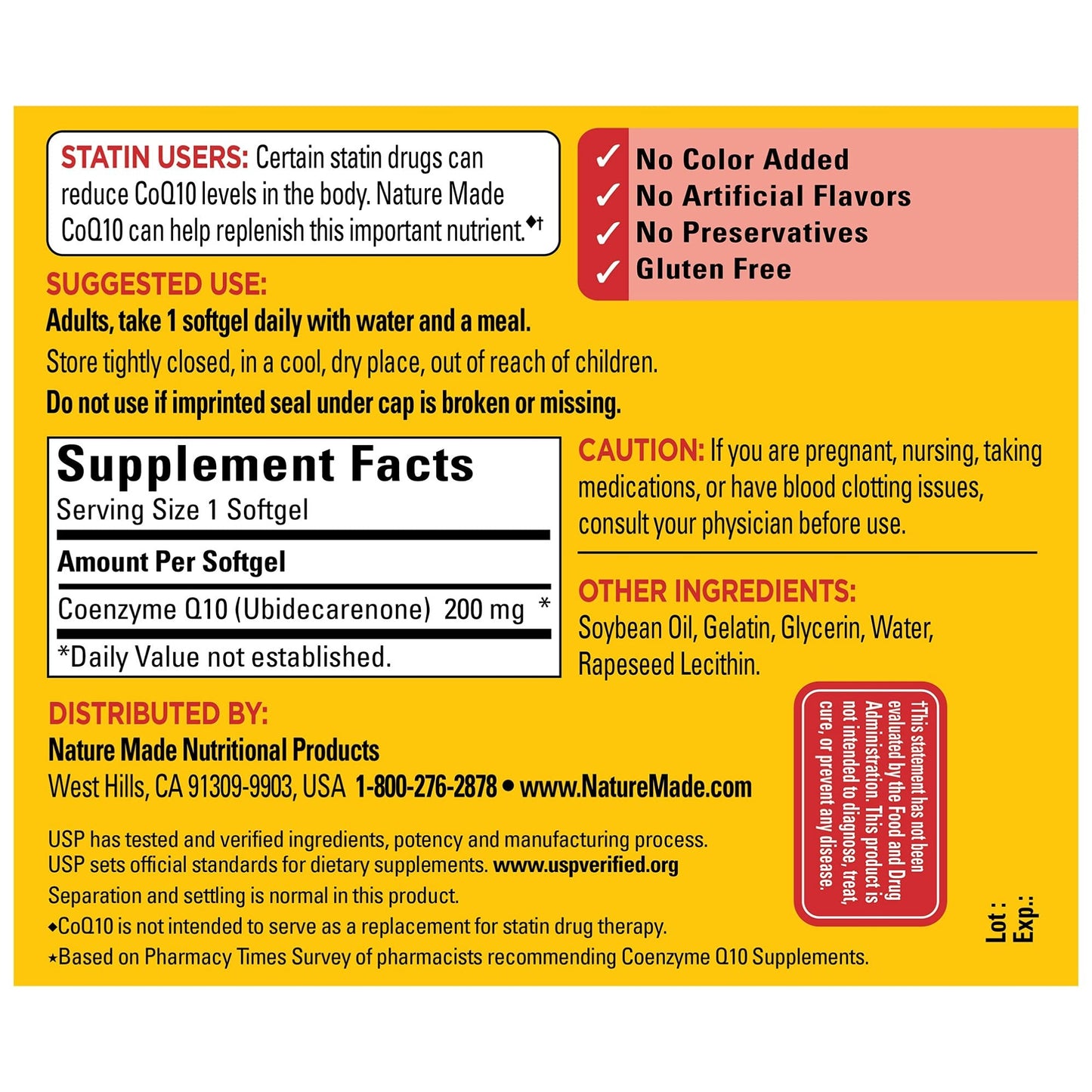 Nature Made CoQ10 200 mg Softgels, 100 Count