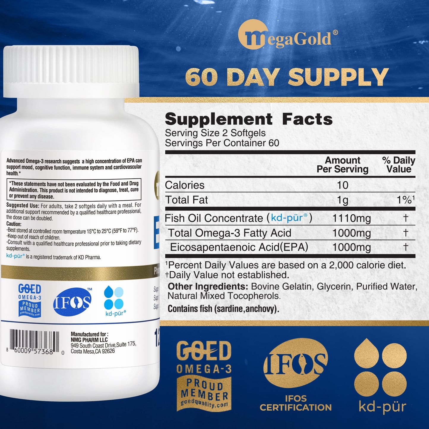 MegaGold Fish Oil Omega 3 Supplements EPA 1000mg Softgel 120