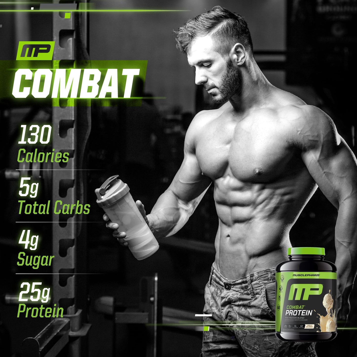 Muscle Pharm Combat Protein Powder Vanilla Flavor, 4 lb, 52 Servings