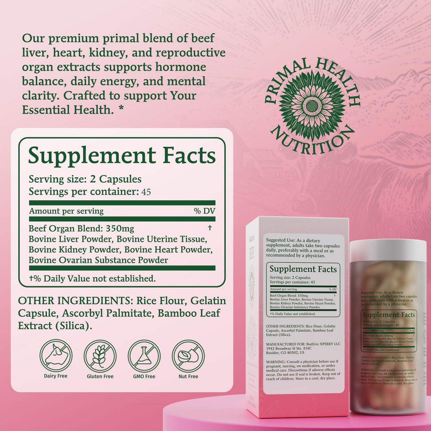 BudLive Beef Organ Supplement for Women 90 Capsules