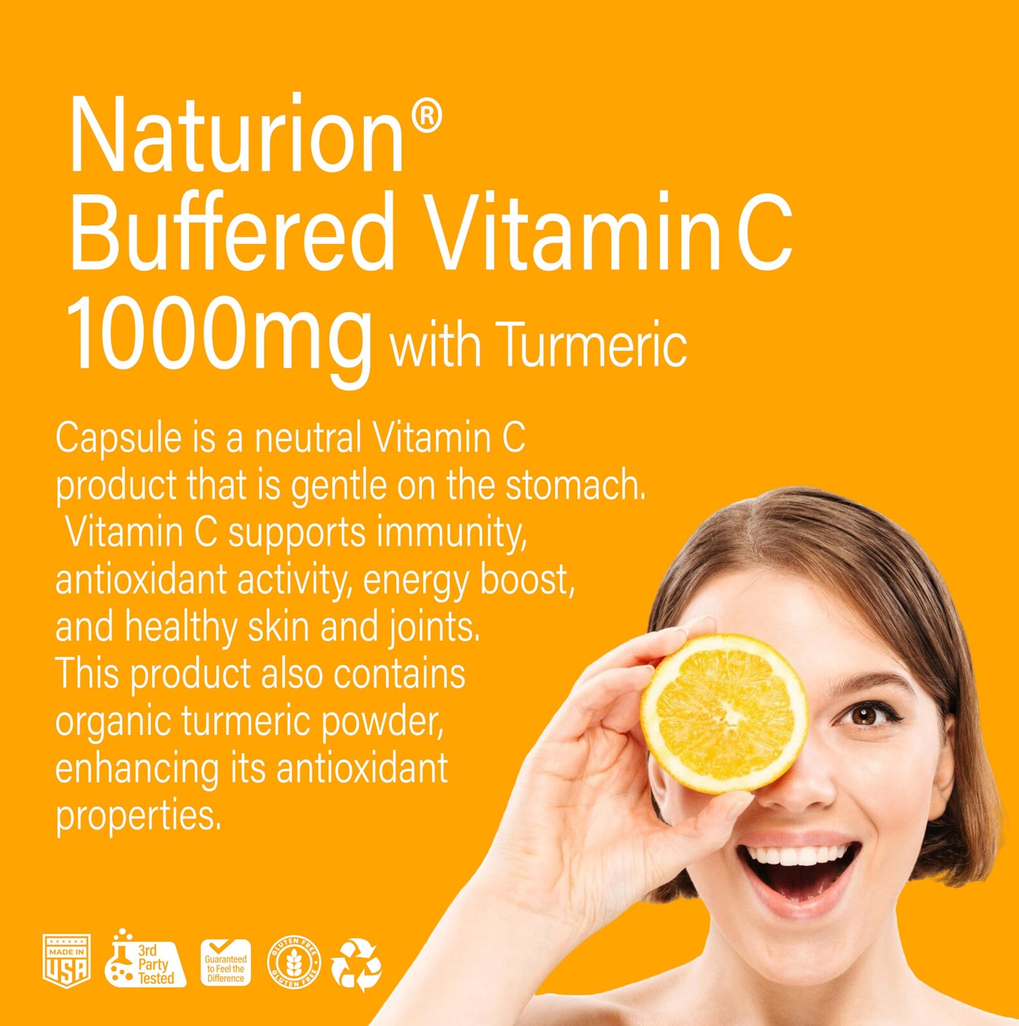NATURION Buffered Vitamin C 1000 mg with Organic Turmeric Capsule, 180 Count