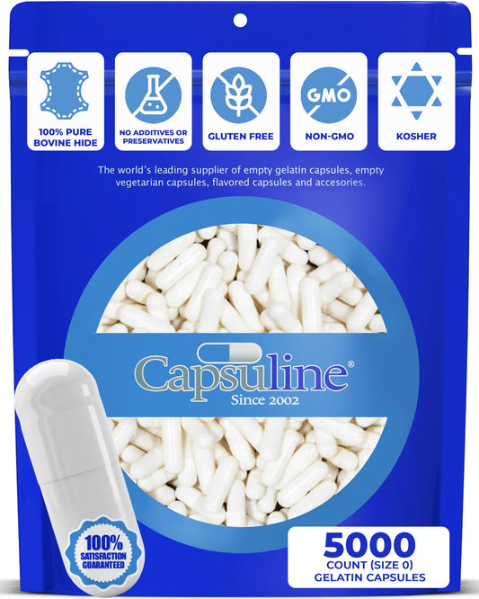 Capsuline Colored Size 0 Empty Gelatin Capsules White/White Capsule 5000 Count