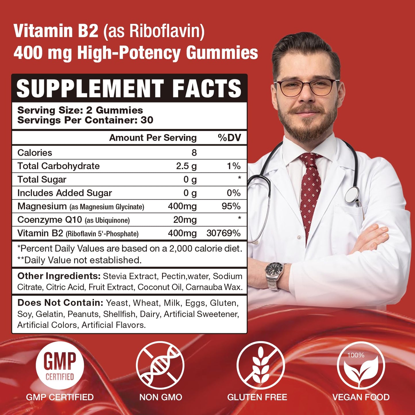 VAJYKEWJY Vitamin B2 Riboflavin 400mg Gummies 120 Count