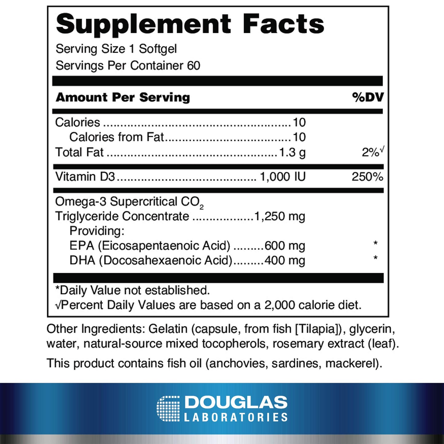 Douglas Laboratories Quell Fish Oil EPA/DHA Plus D 3:2 Ratio of EPA to DHA Essential Omega-3 Fatty Acids Plus 1,000 I.U. Vitamin D3 Capsule, 60 Capsules