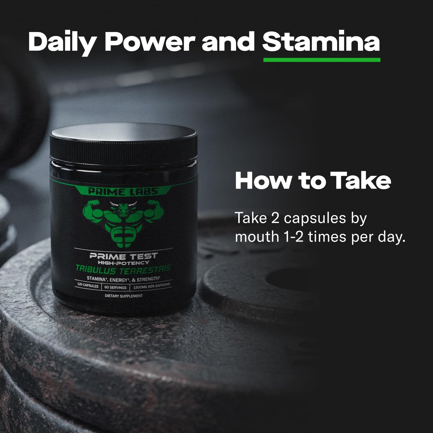 Prime Labs Tribulus Terrestris for Men 1300mg Enhanced with 95% Saponins - Energy, Vitality, Strength Capsules, 120 Count