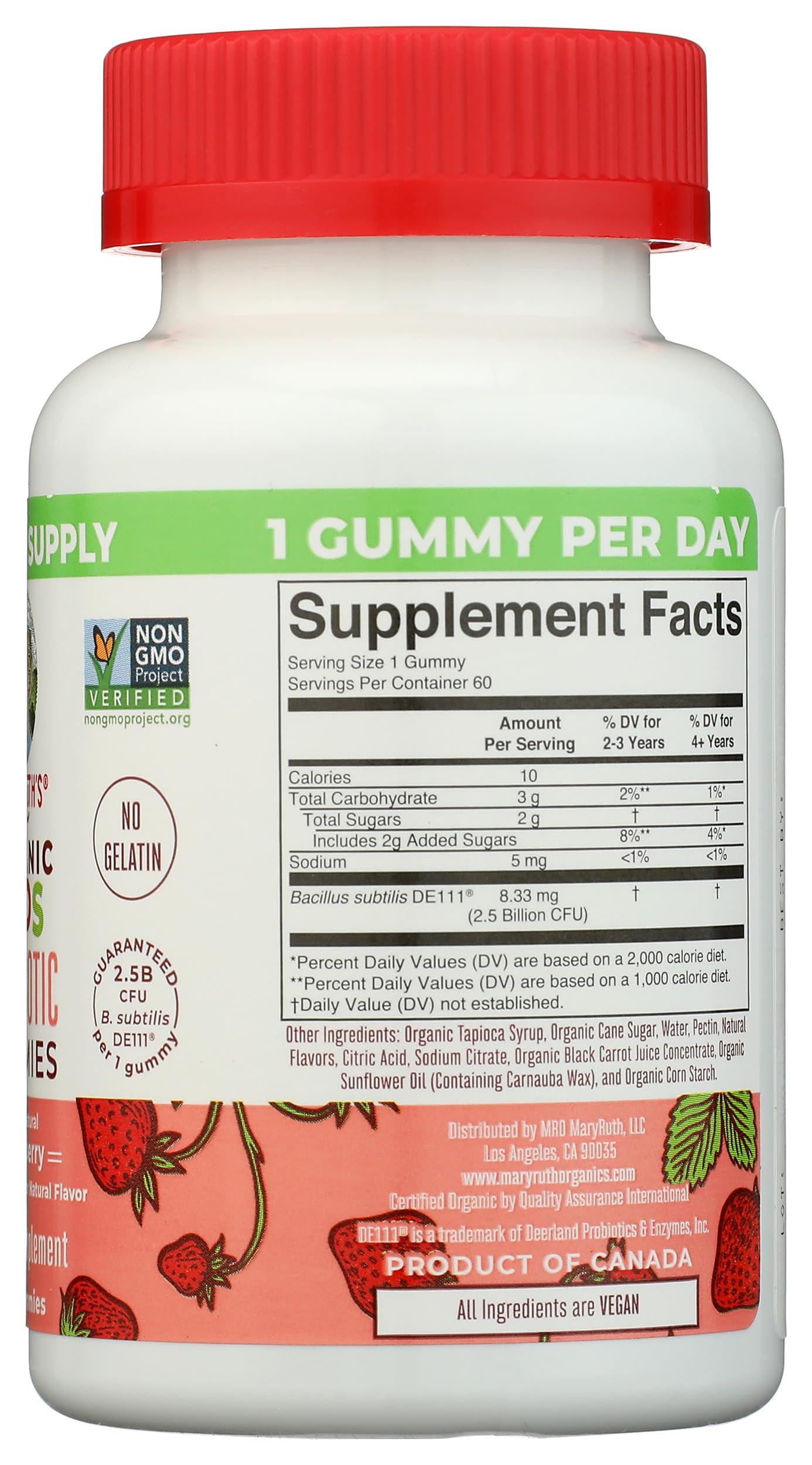 MaryRuth's Organic Kids Strawberry Probiotic Gummies, 60 Gummies
