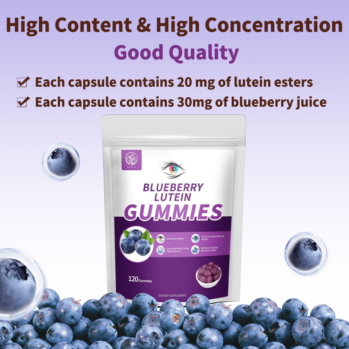 Hudetex Blueberry Lutein Gummies 120 Count