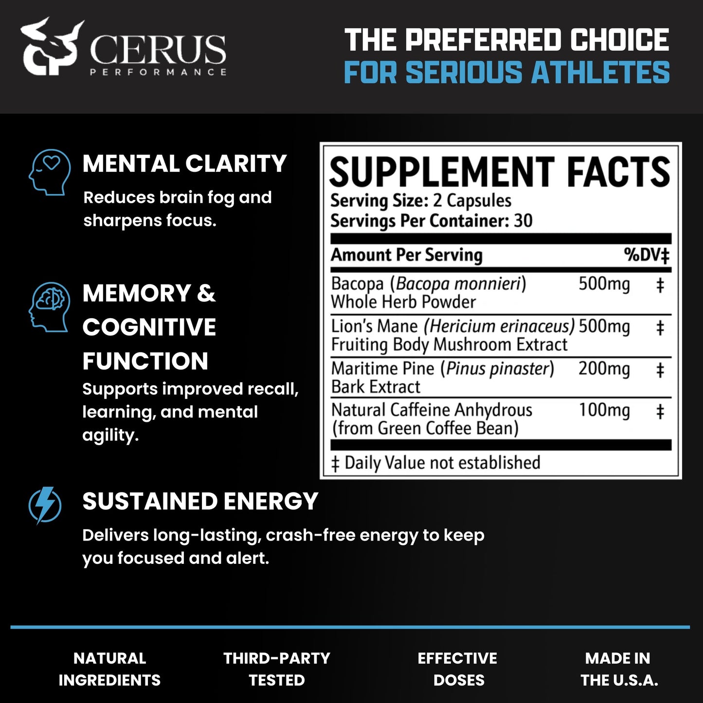 Cerus Performance Focus Nootropic Supplement Capsule 60 Count