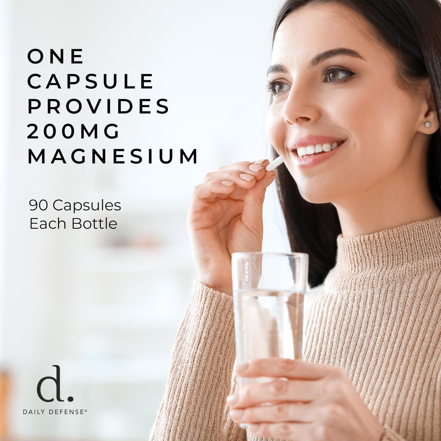 Daily Defense Magnesium Glycinate 200mg – Chelated Magnesium Bisglycine for Muscle Relaxation, Restful Sleep, Heart Health & Metabolism Support, 90 Capsules