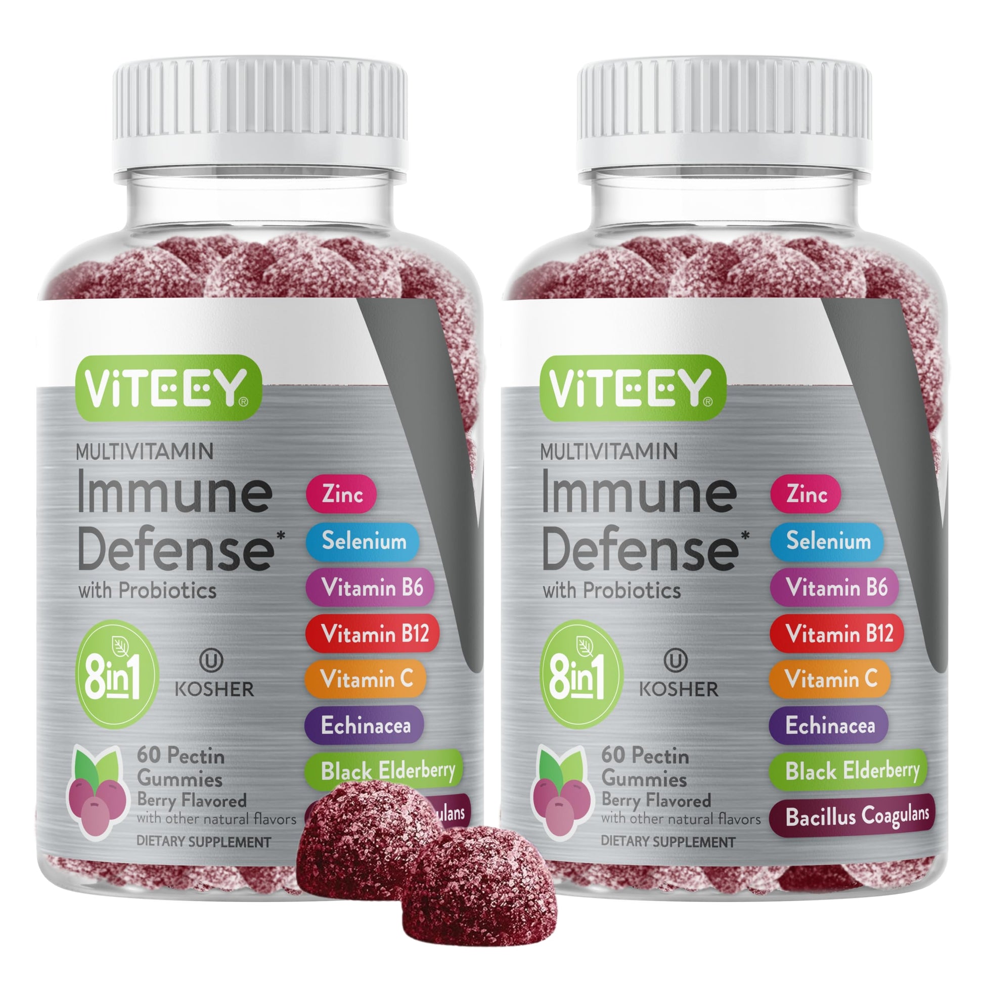 Viteey Multivitamin Gummies 8-in-1 Immune Support Probiotics Pectin Gummy 120 Count